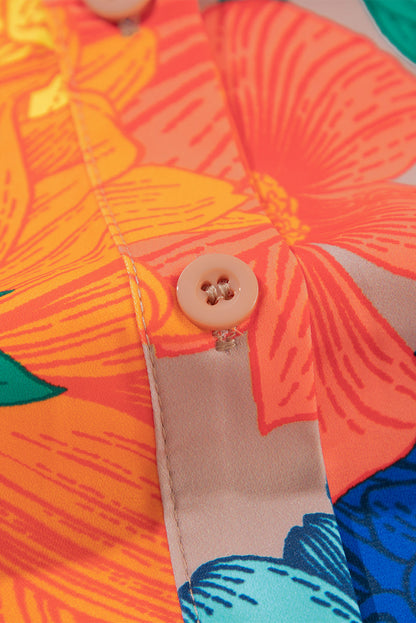 Printed Button Up Long Sleeve Top and Shorts Set