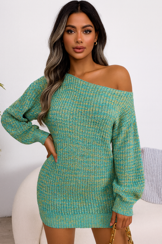 Multi-Color One-Shoulder Sweater Dress