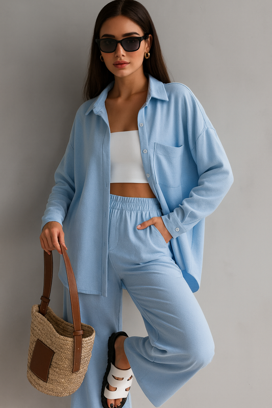 Button Up Long Sleeve Shirt and Pants Set