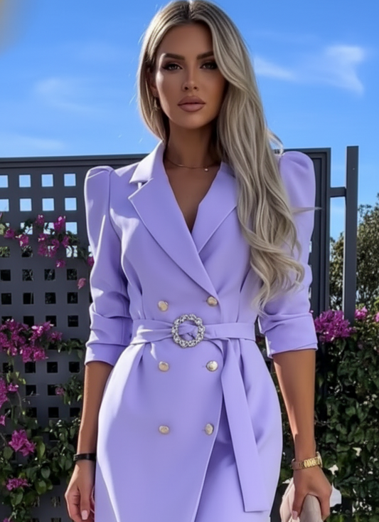 3/4 Sleeve Belted Blazer Dress
