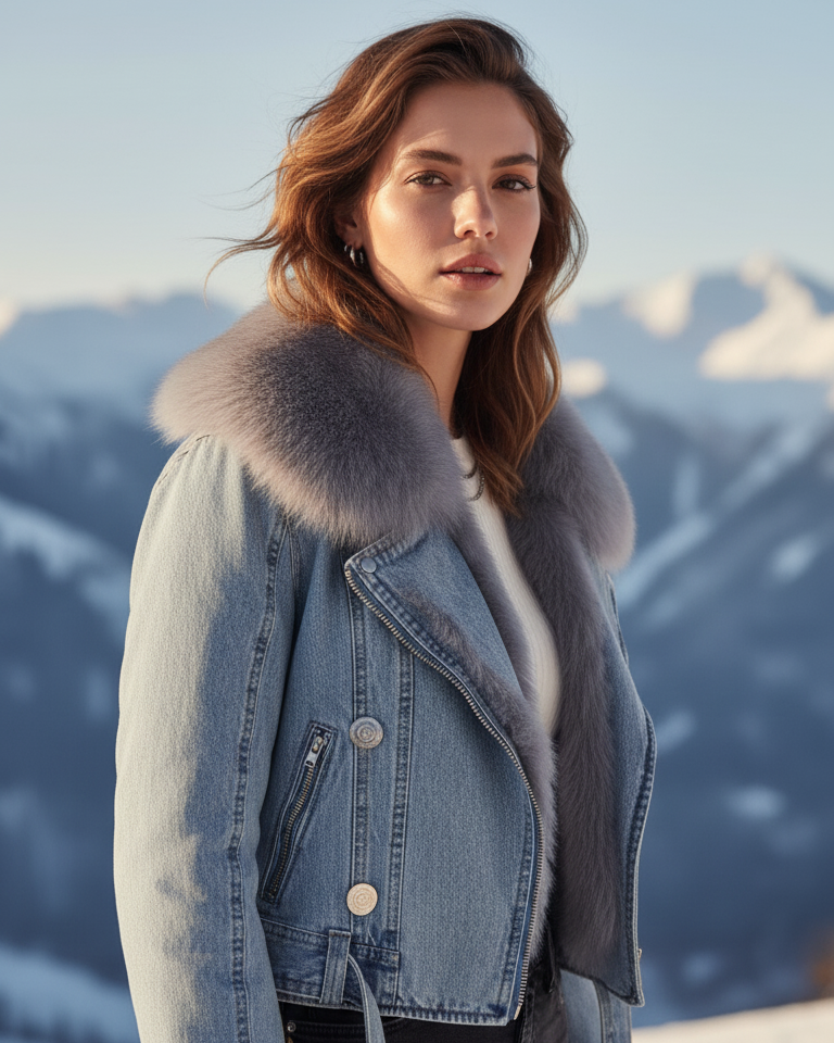 Full Size Faux Fur Collar Denim Jacket Plus Size