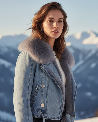 Full Size Faux Fur Collar Denim Jacket Plus Size