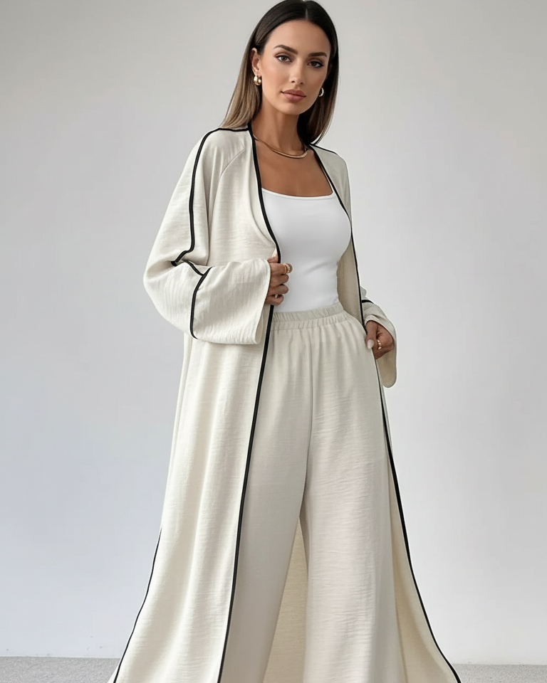 Contrast Trim Cardigan and Pants Set