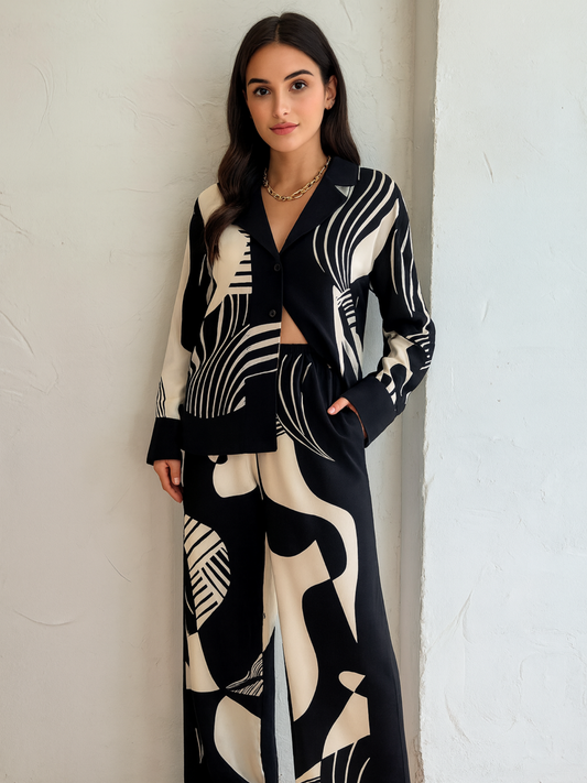 Printed Long Sleeve Shirt and Pants Set