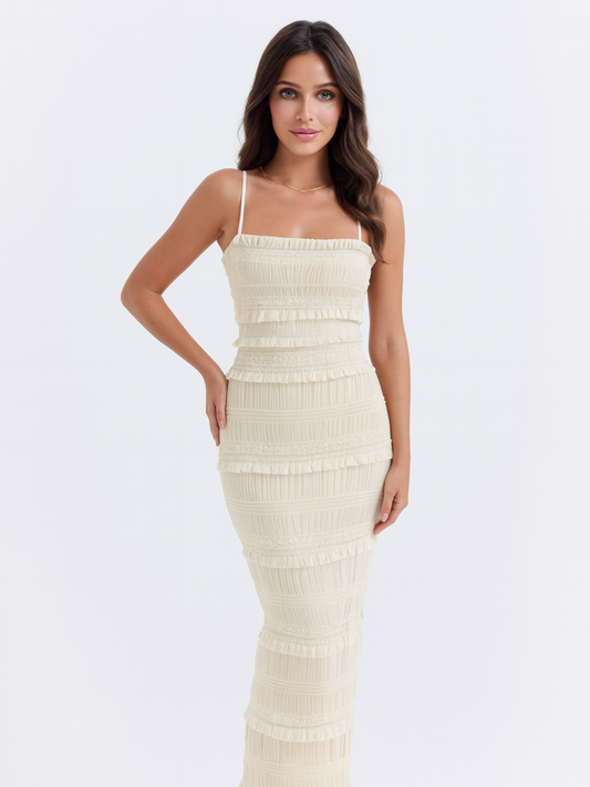 Frill Tiered Textured Maxi Cami Dress