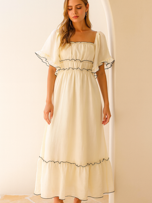 Ruffled Short Sleeve Tiered Maxi Dress