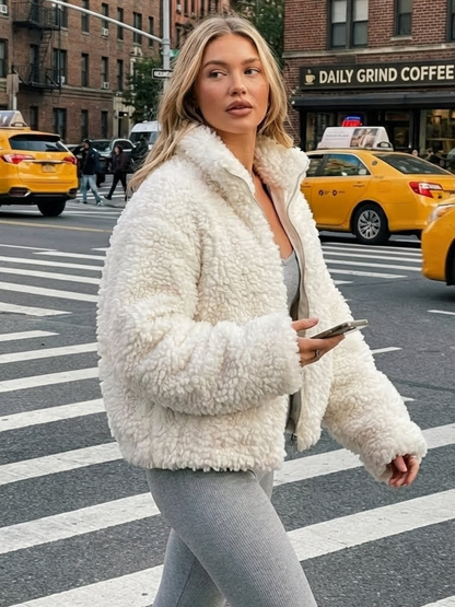 Cozy Zip Up Cropped Sherpa Jacket