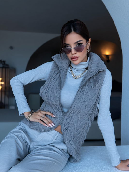 Full Size Cozy Faux Fur Zip-Up Vest Coat Plus Size